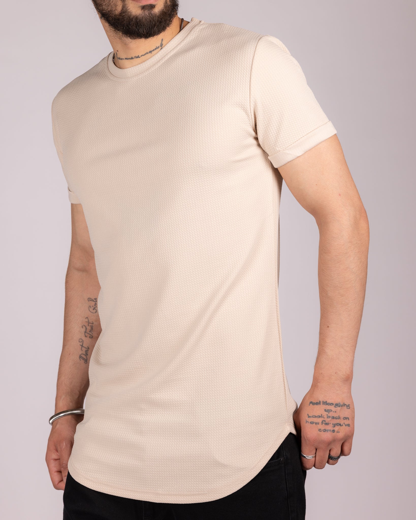 Textured Short Sleeve Longline T-Shirt