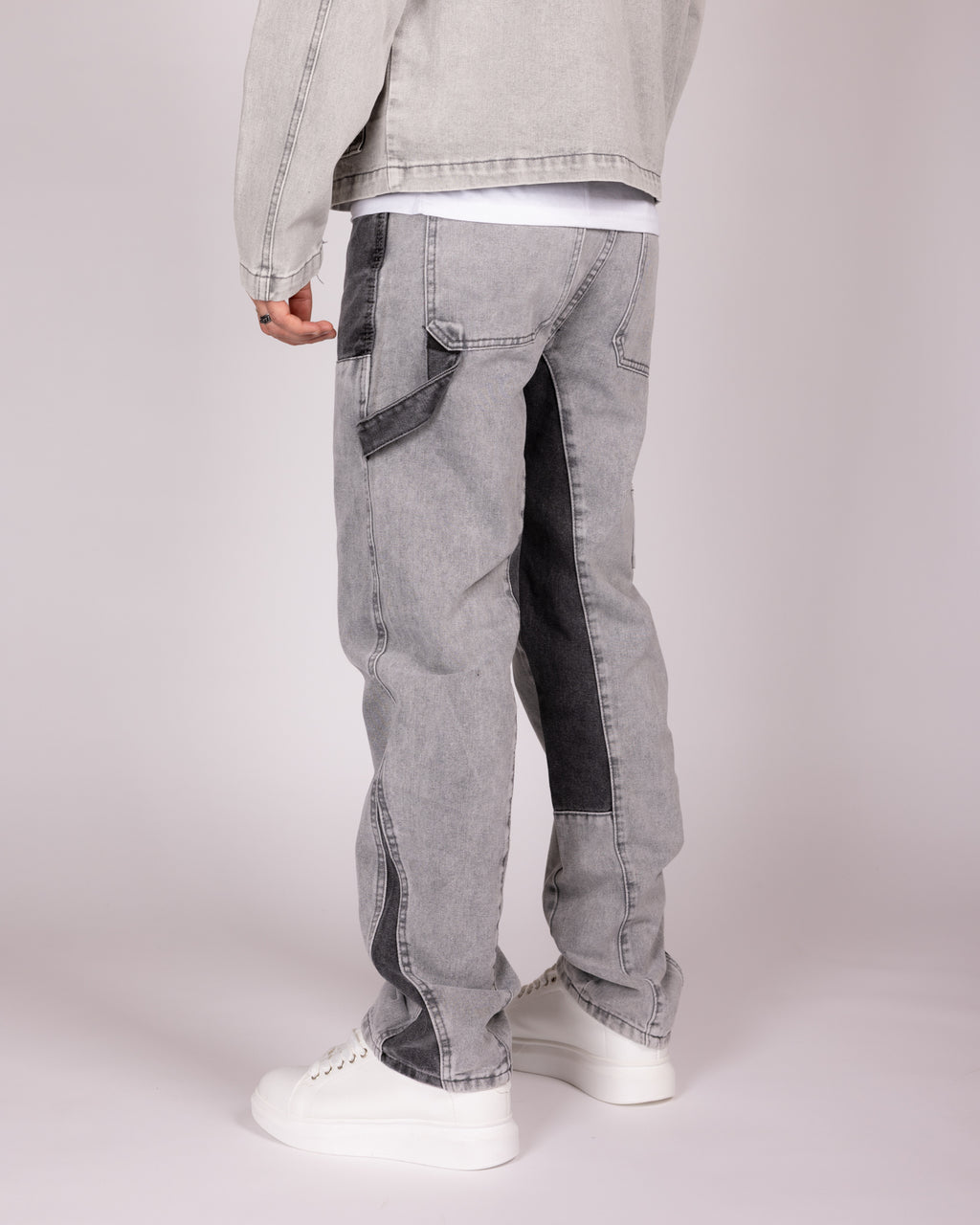 Grey Utility Jacket and Contrast Panel Jeans Denim Set