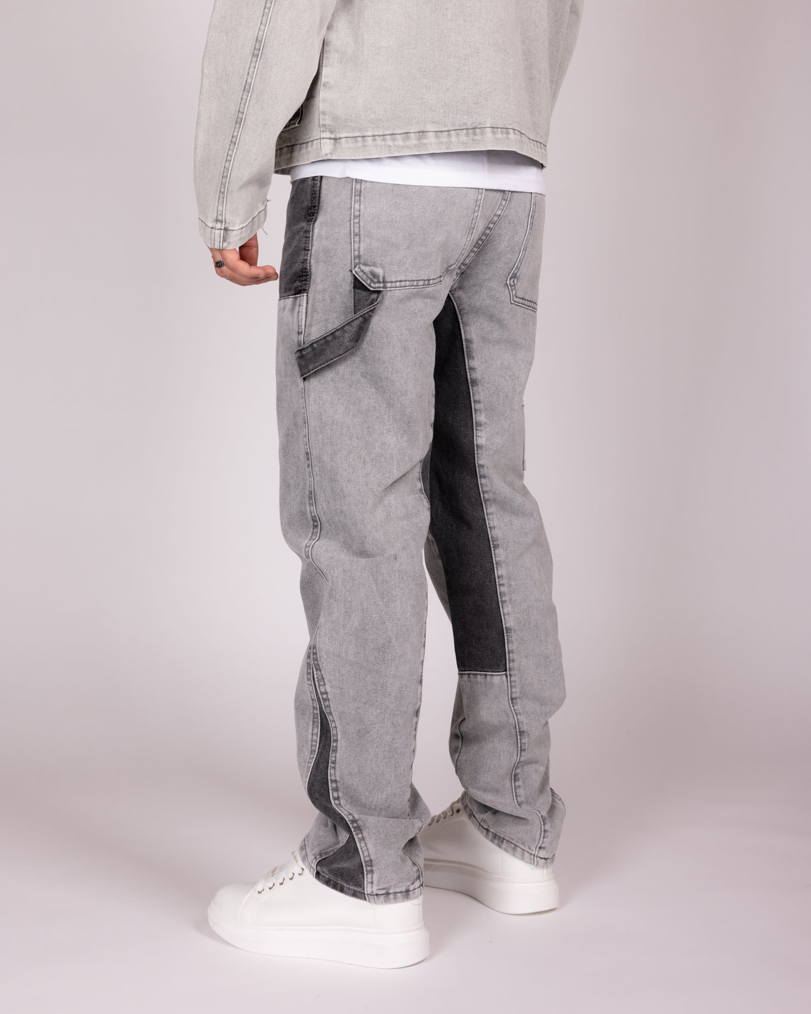 Grey Utility Jacket and Contrast Panel Jeans Denim Set