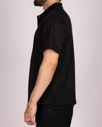 Open Knit Chevron Texture Polo Shirt