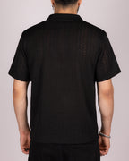 Open Knit Chevron Texture Polo Shirt