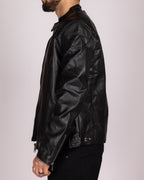 Faux Leather Black Racer Jacket with Stand Collar