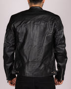 Faux Leather Black Racer Jacket with Stand Collar