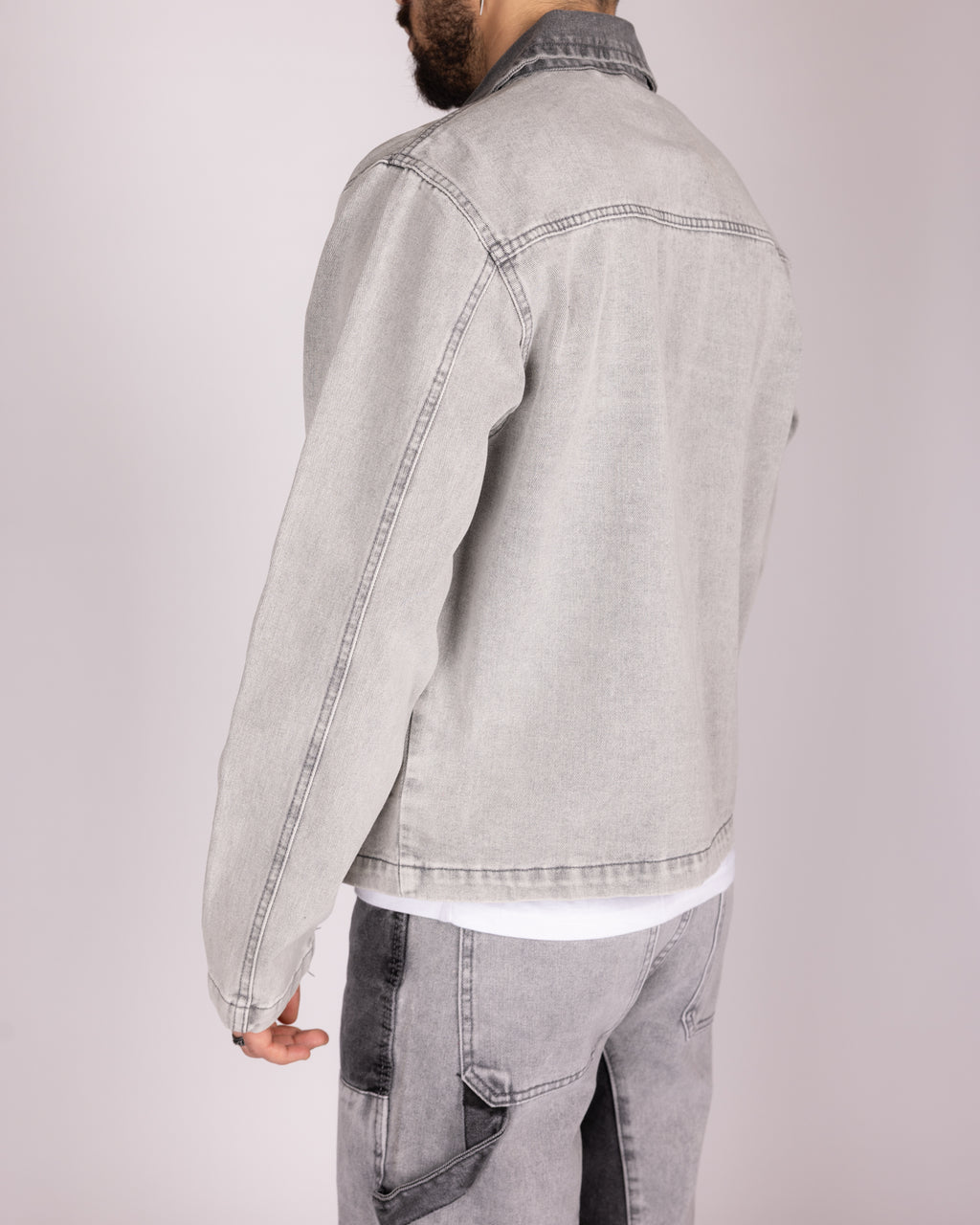 Grey Utility Jacket and Contrast Panel Jeans Denim Set