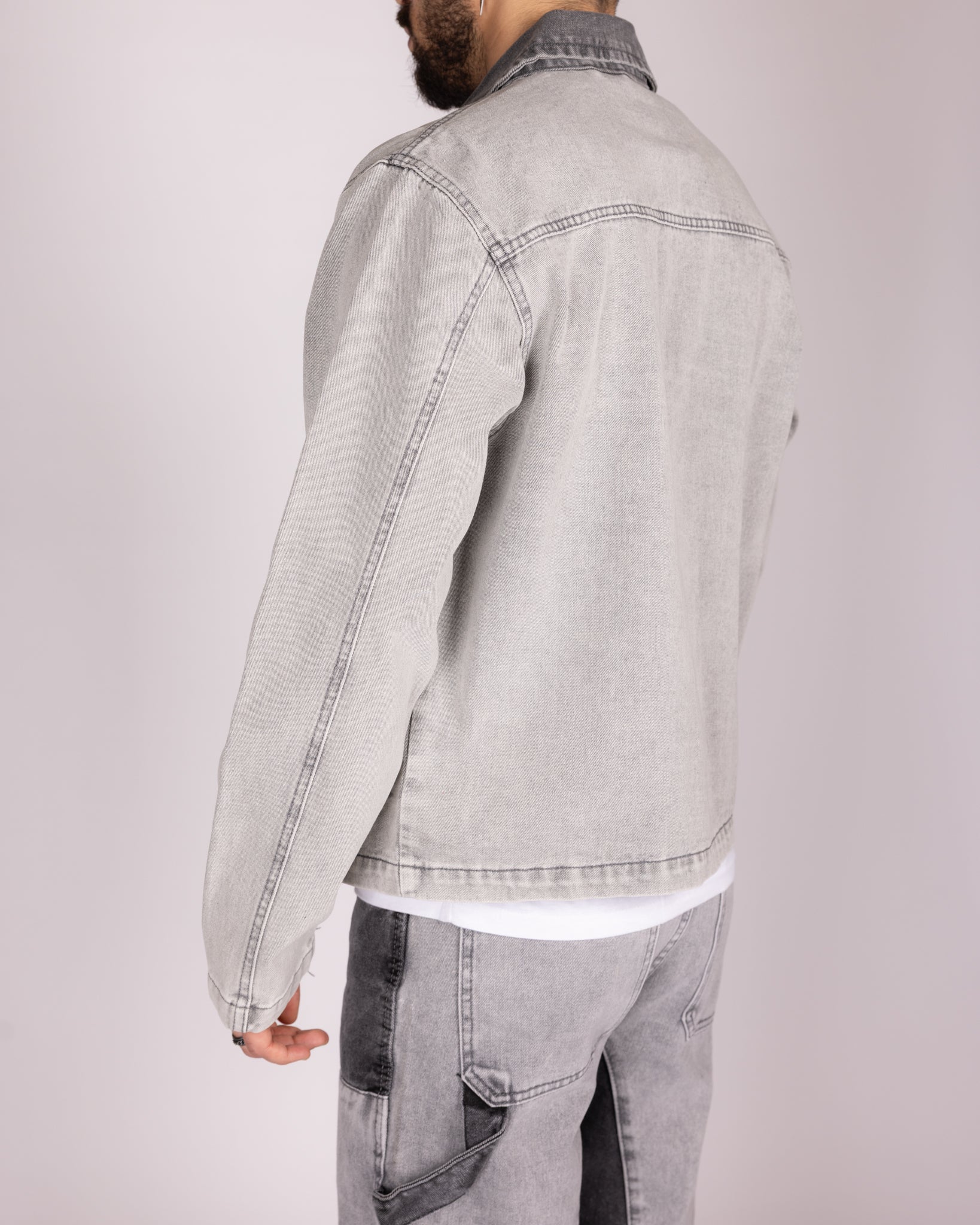 Grey Utility Jacket and Contrast Panel Jeans Denim Set