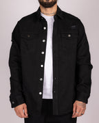 Distressed Denim Overshirt with Snap Buttons and Chest Pockets