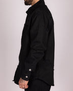 Distressed Denim Overshirt with Snap Buttons and Chest Pockets