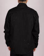 Distressed Denim Overshirt with Snap Buttons and Chest Pockets
