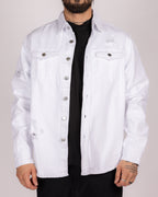 Distressed Denim Overshirt with Snap Buttons and Chest Pockets