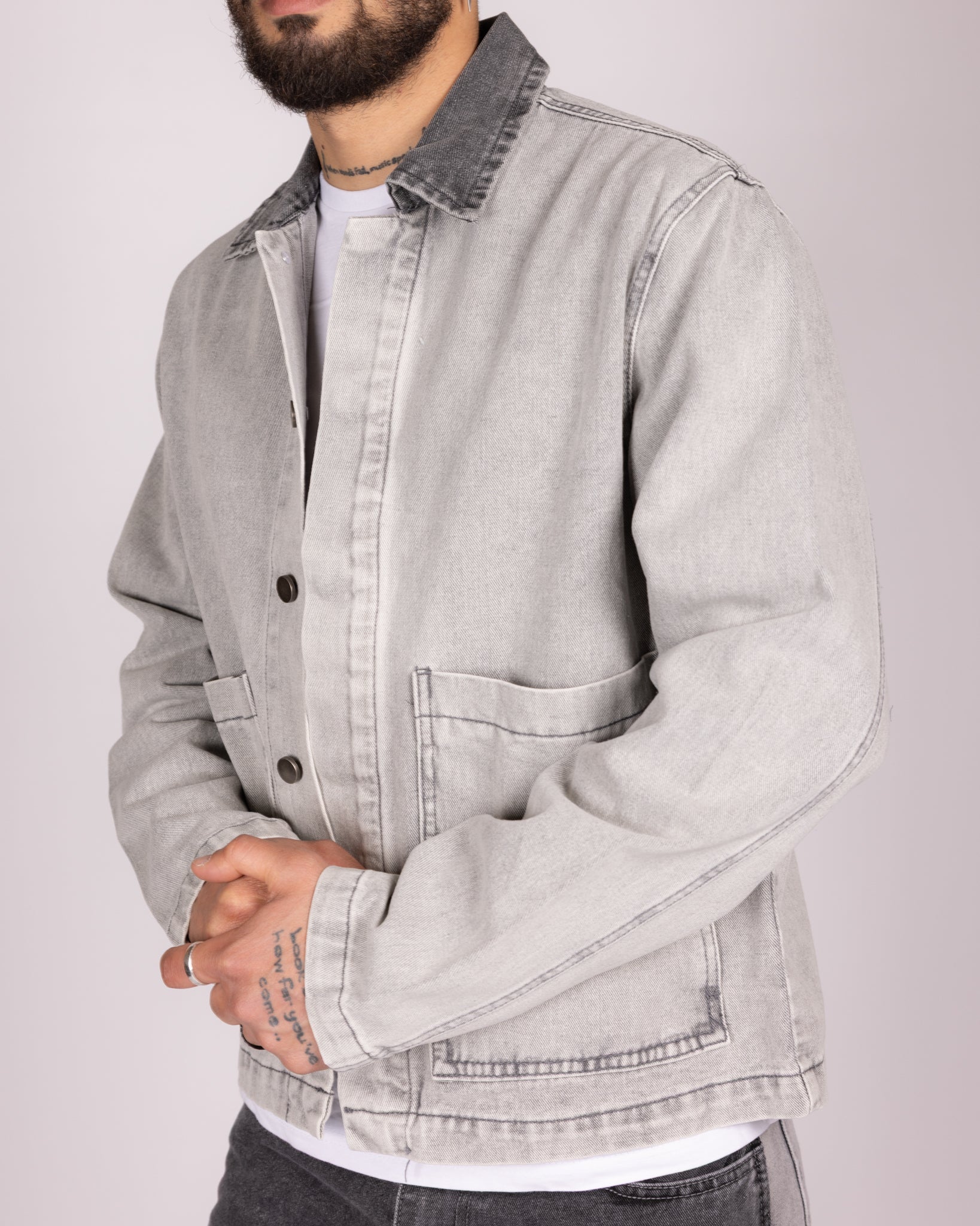 Grey Utility Jacket and Contrast Panel Jeans Denim Set