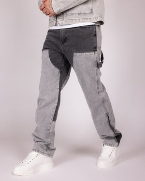 Grey Utility Jacket and Contrast Panel Jeans Denim Set