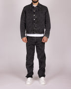 Floral Embroidered Washed Jacket and Jeans Denim Set