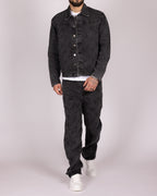 Floral Embroidered Washed Jacket and Jeans Denim Set