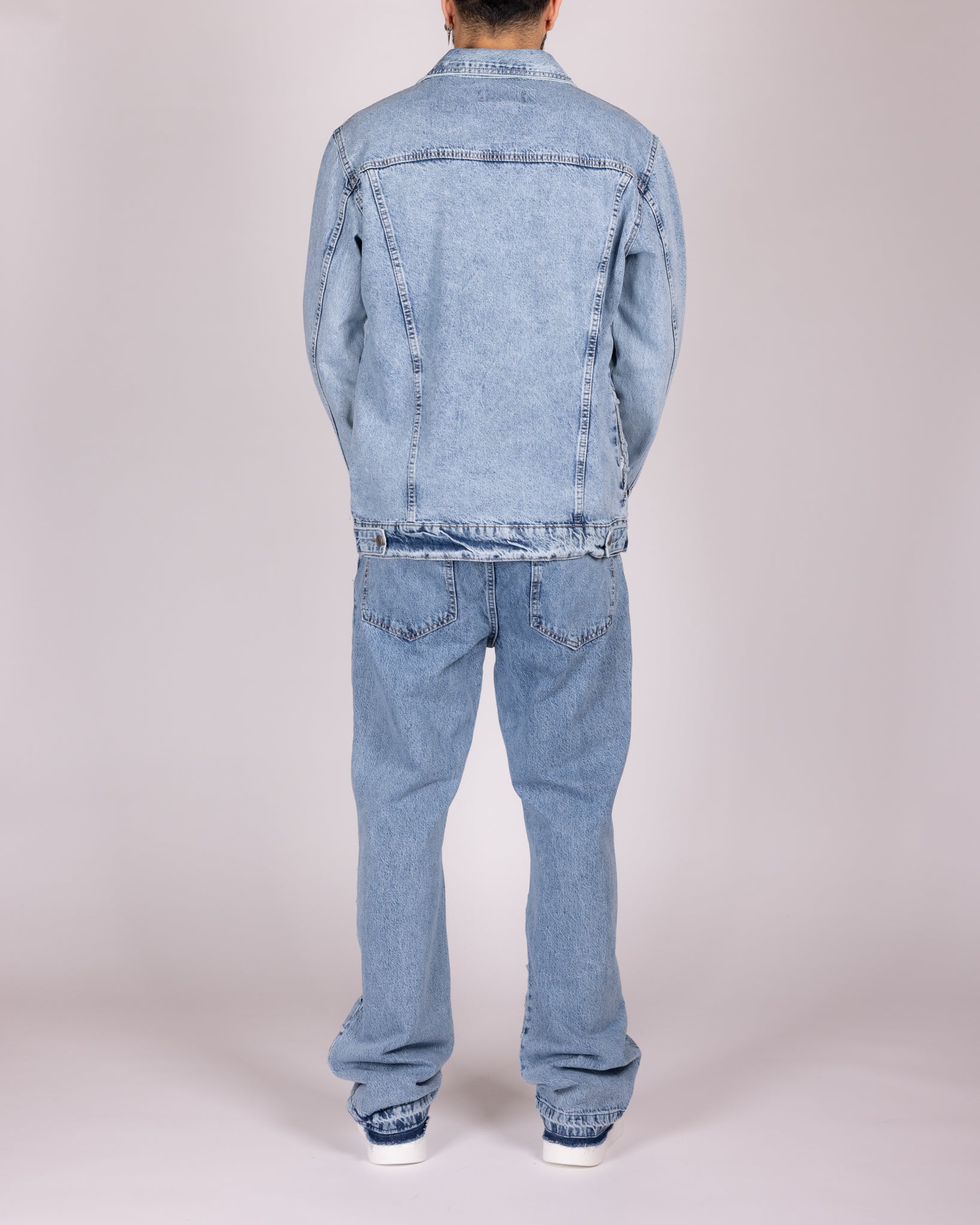 Geometric Stitch Blue Denim Jacket and Jeans Set