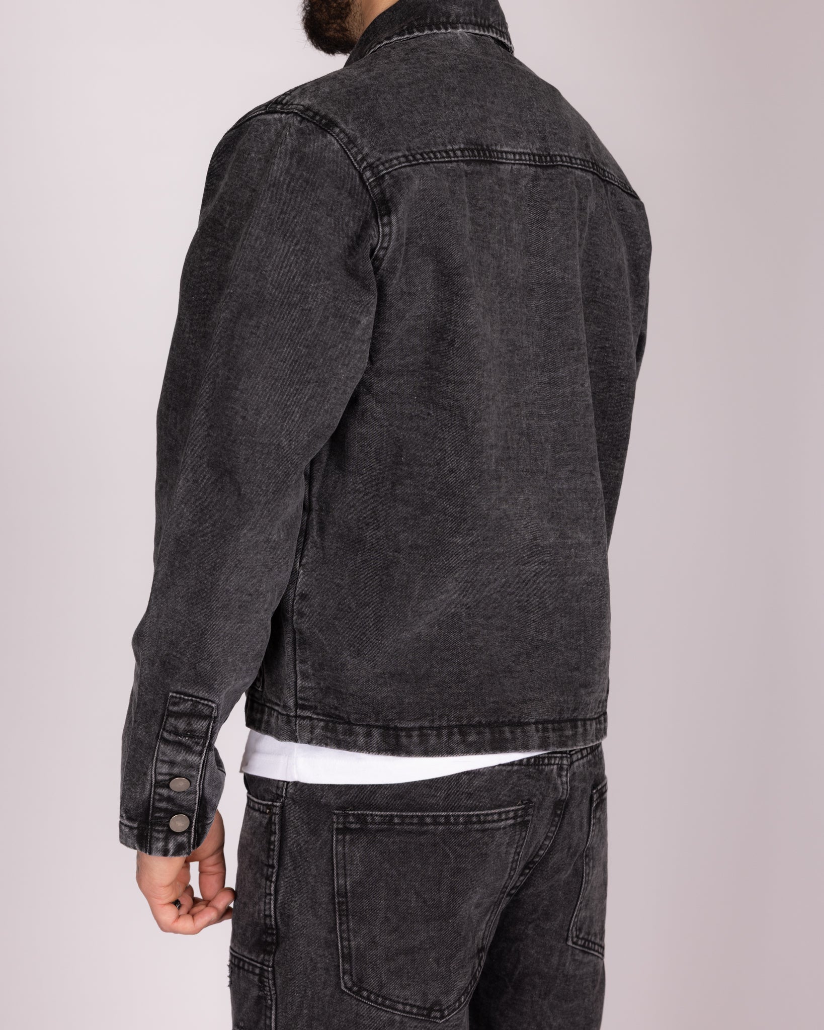 Floral Embroidered Washed Jacket and Jeans Denim Set