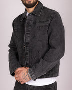 Floral Embroidered Washed Jacket and Jeans Denim Set