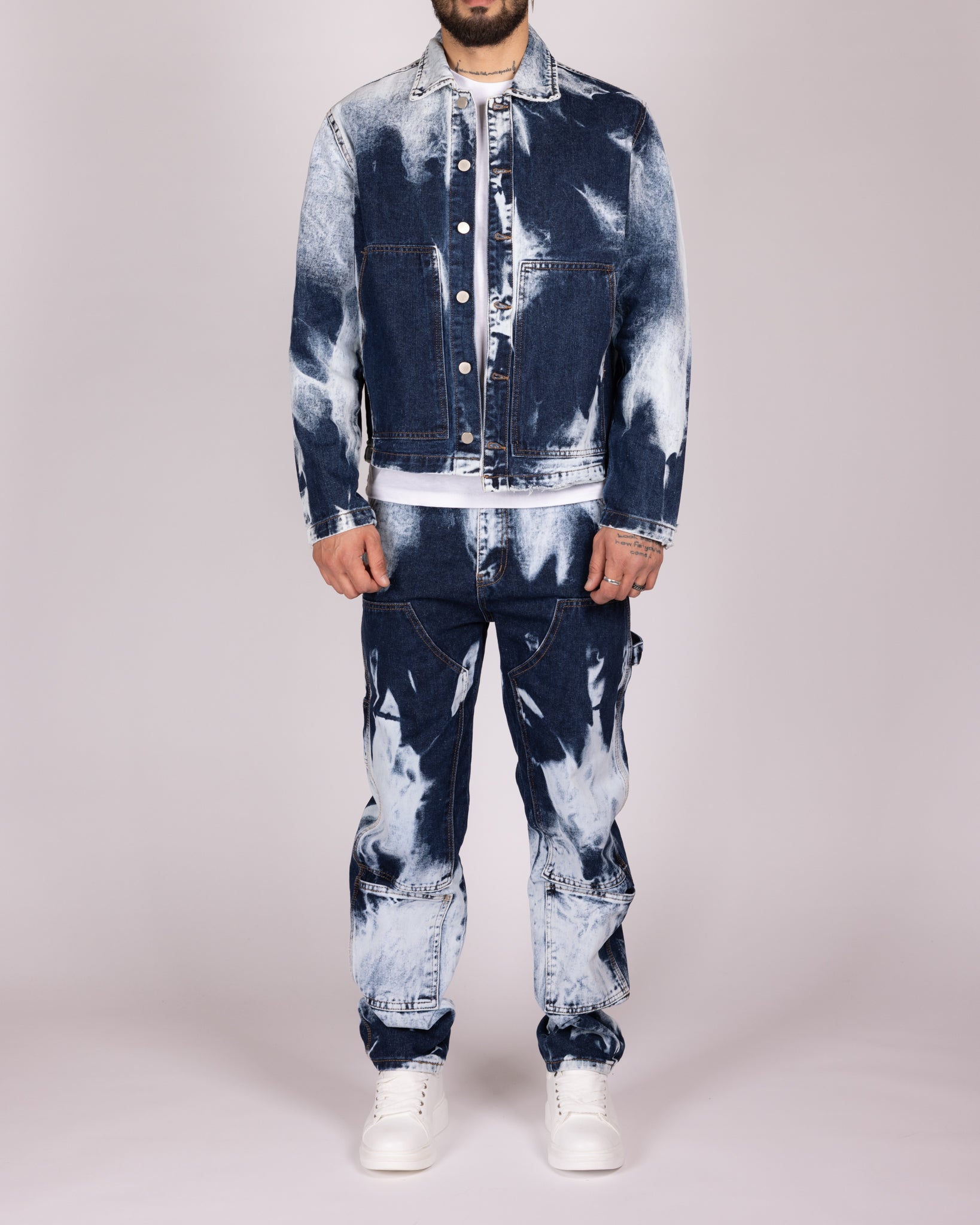 Bleach Washed Jacket and Jeans Denim Set