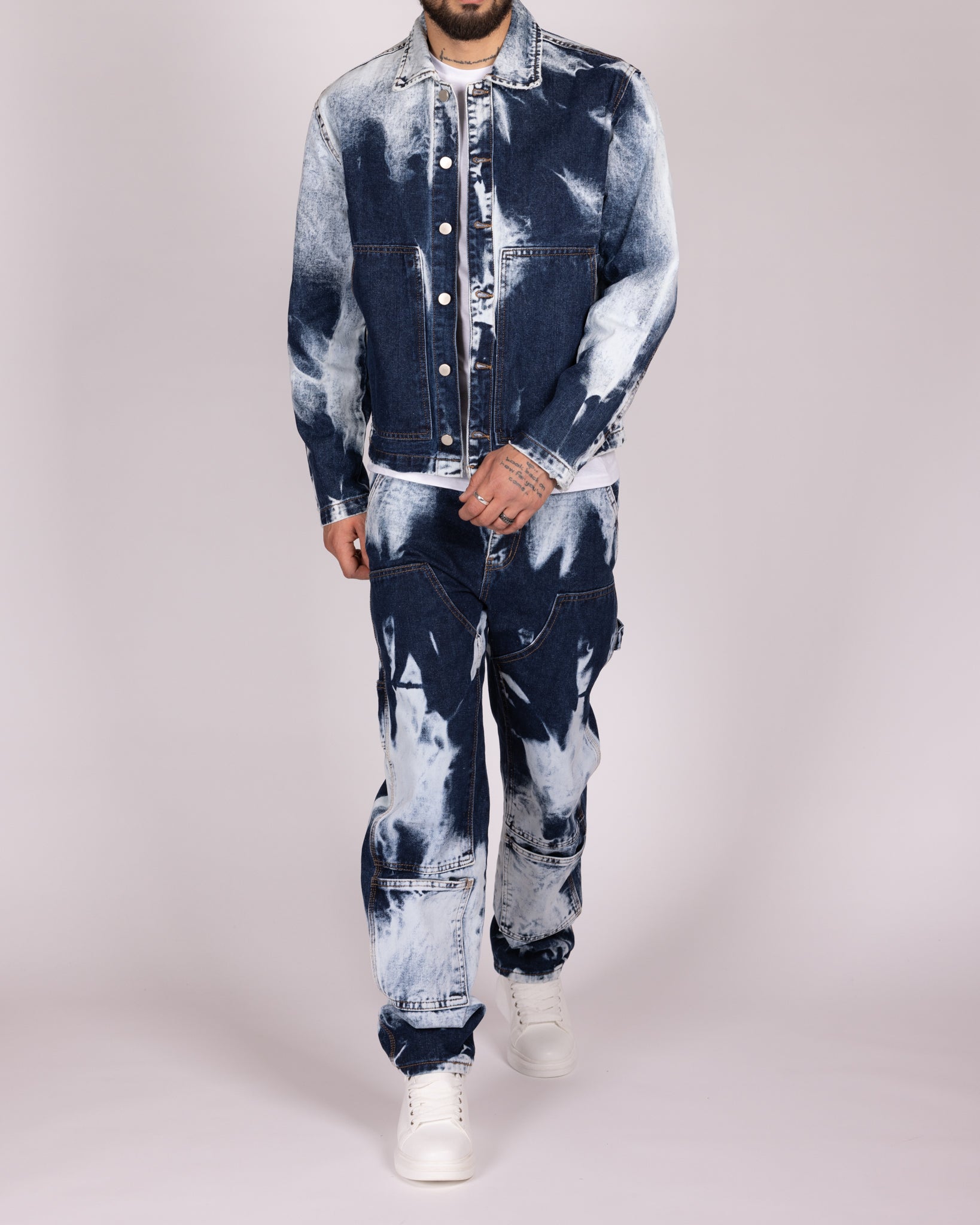 Bleach Washed Jacket and Jeans Denim Set