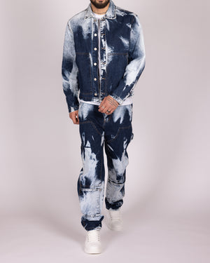 Bleach Washed Jacket and Jeans Denim Set