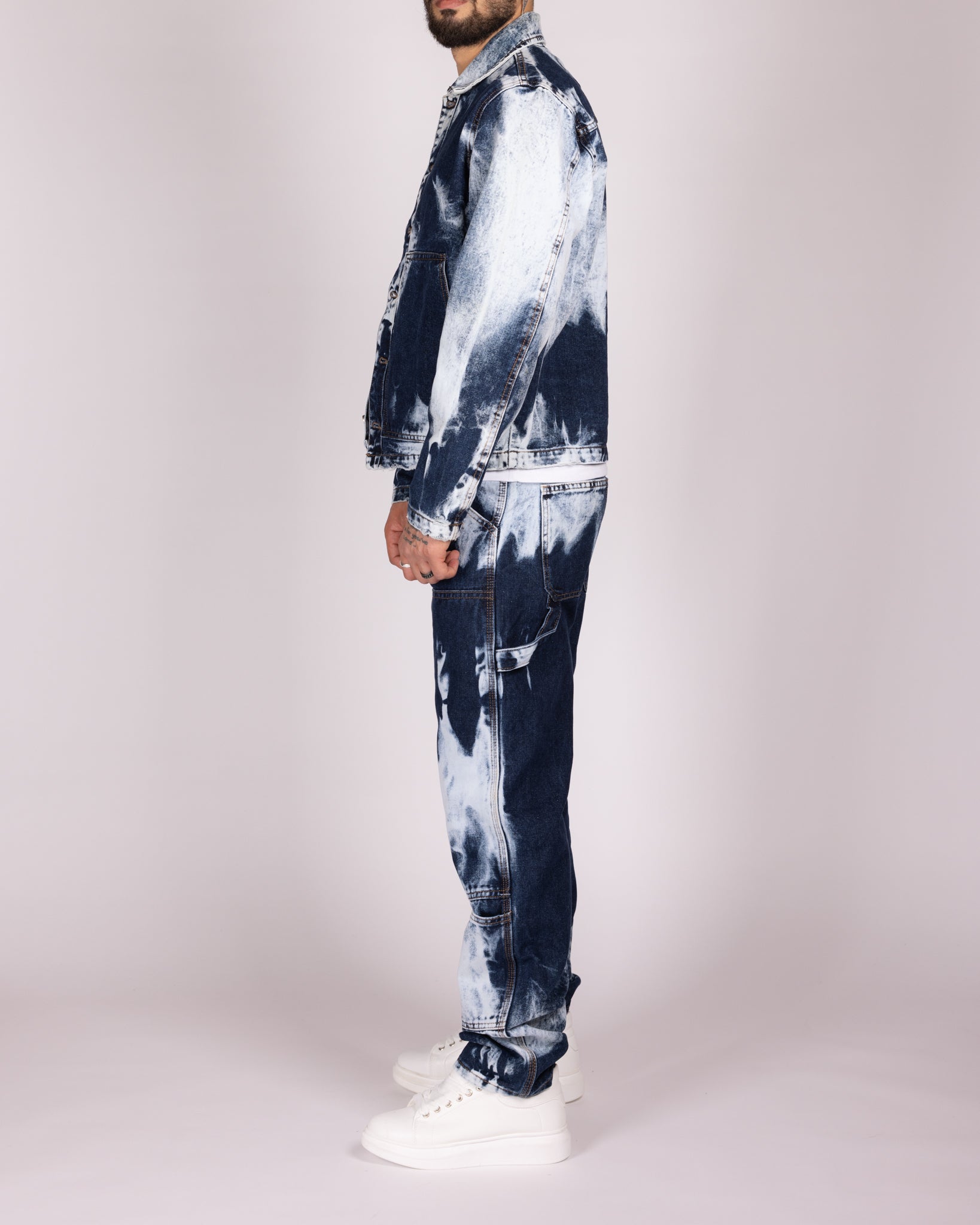 Bleach Washed Jacket and Jeans Denim Set