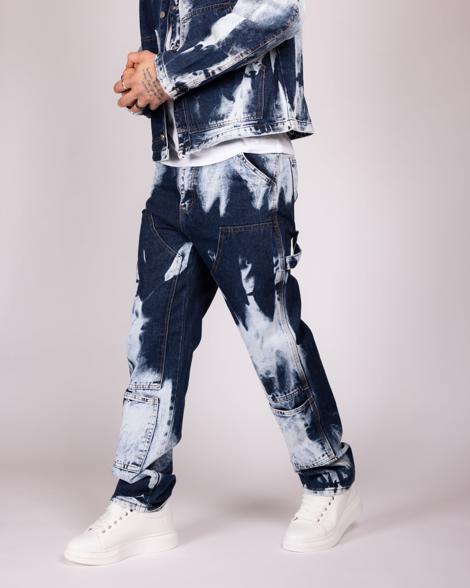 Bleach Washed Jacket and Jeans Denim Set