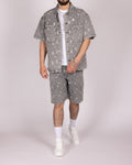 Distressed Light Grey Denim Shirt and Shorts Set