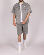 Distressed Light Grey Denim Shirt and Shorts Set