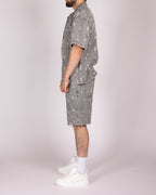 Distressed Light Grey Denim Shirt and Shorts Set