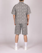 Distressed Light Grey Denim Shirt and Shorts Set