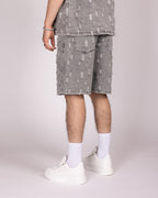 Distressed Light Grey Denim Shirt and Shorts Set