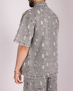 Distressed Light Grey Denim Shirt and Shorts Set