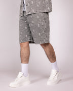 Distressed Light Grey Denim Shirt and Shorts Set