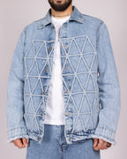 Geometric Stitch Blue Denim Jacket and Jeans Set