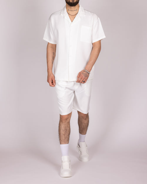 Oversized White Striped Shirt & Short Set