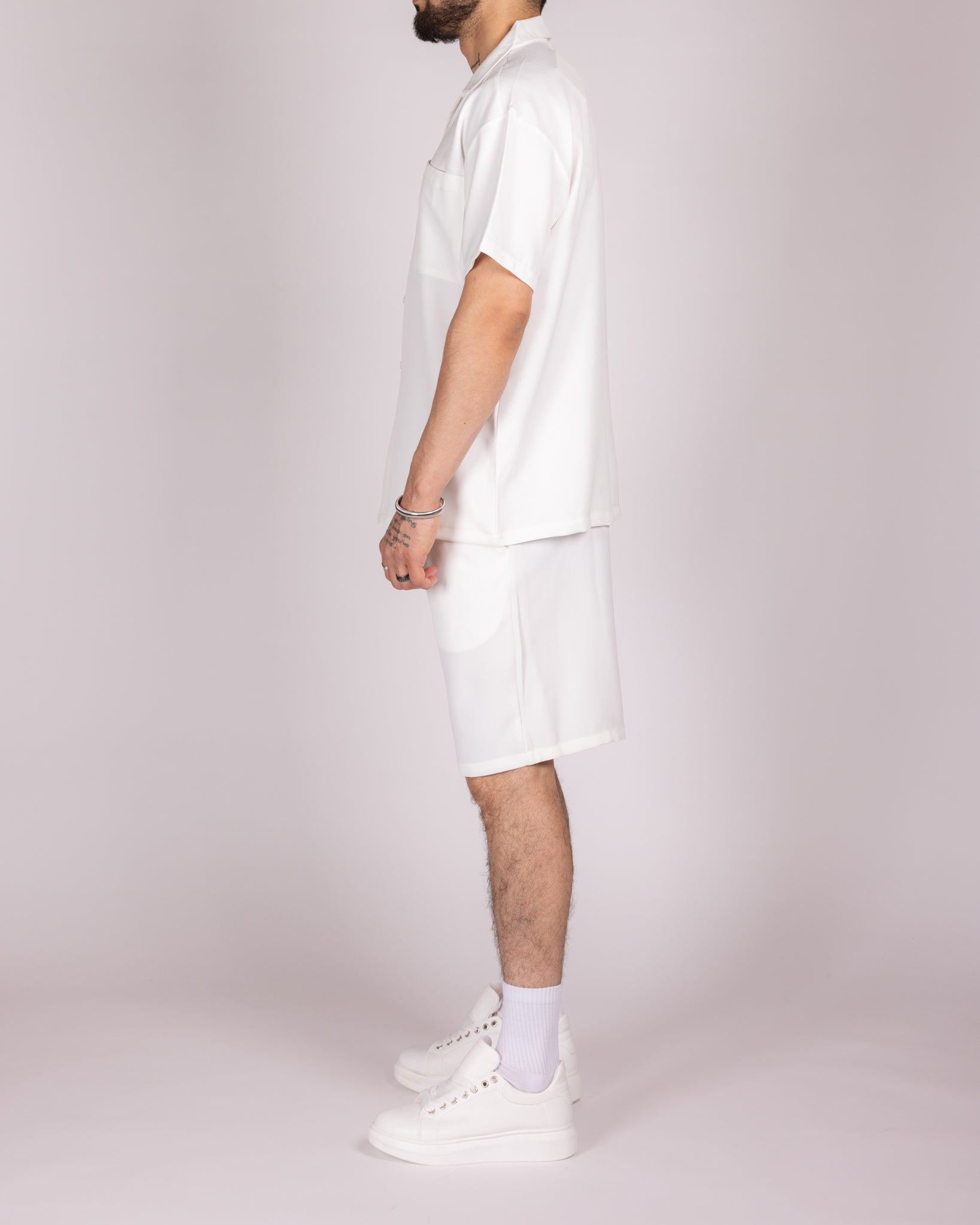Oversized White Striped Shirt & Short Set