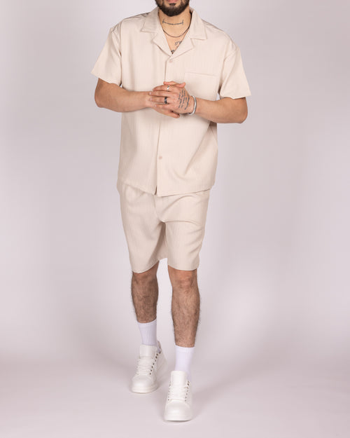 Oversized Beige Striped Shirt & Short Set