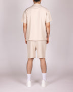 Oversized Beige Striped Shirt & Short Set