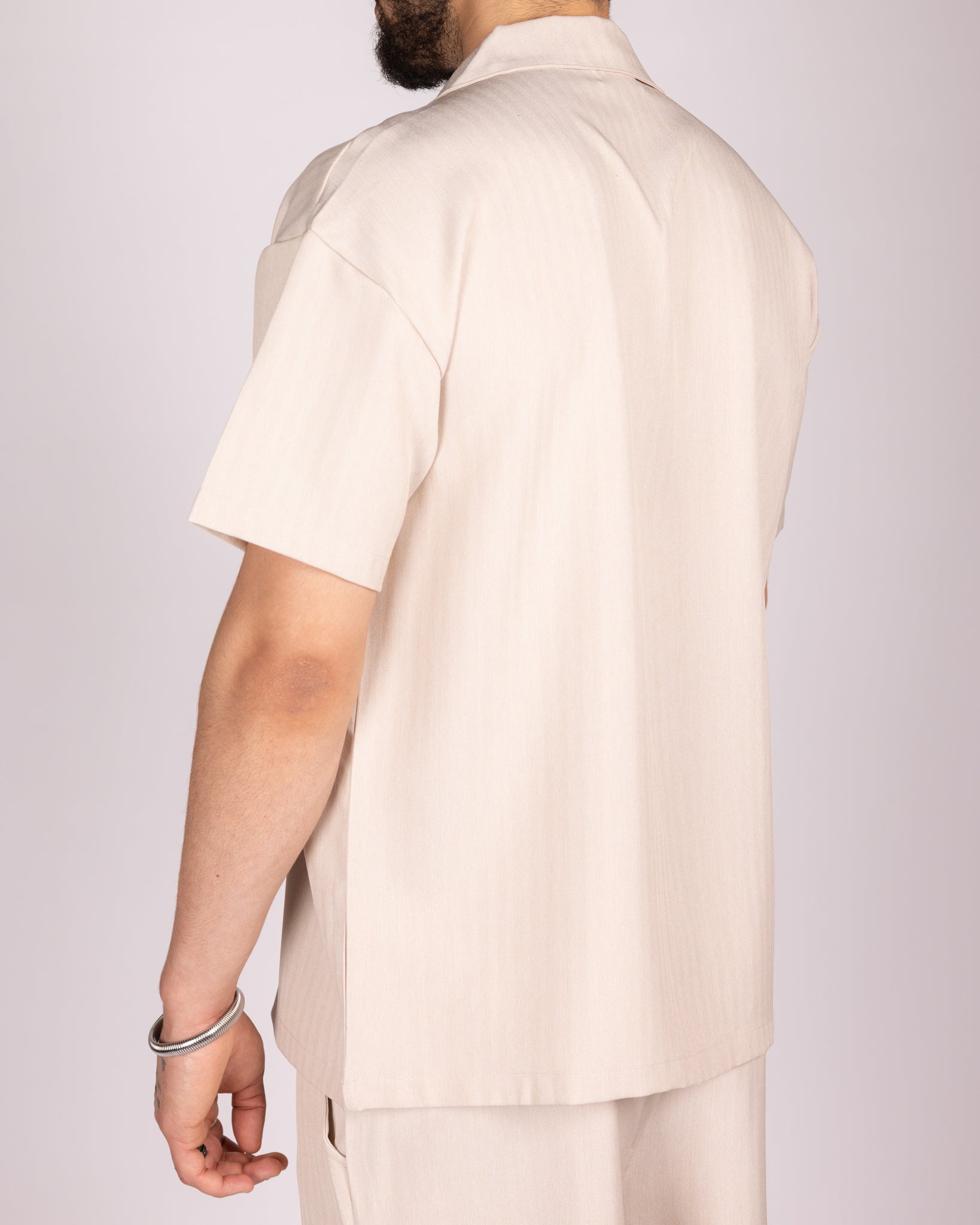 Oversized Beige Striped Shirt & Short Set