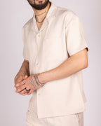 Oversized Beige Striped Shirt & Short Set