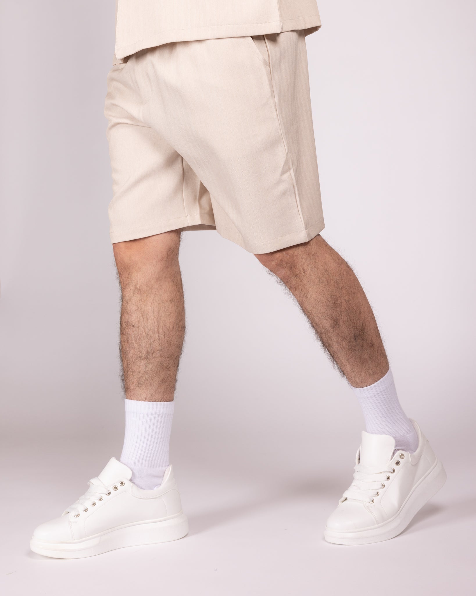 Oversized Beige Striped Shirt & Short Set