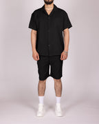 Oversized Black Striped Shirt & Short Set