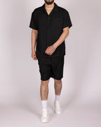 Oversized Black Striped Shirt & Short Set