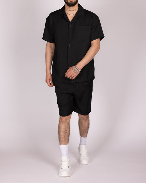 Oversized Black Striped Shirt & Short Set