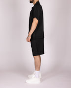 Oversized Black Striped Shirt & Short Set