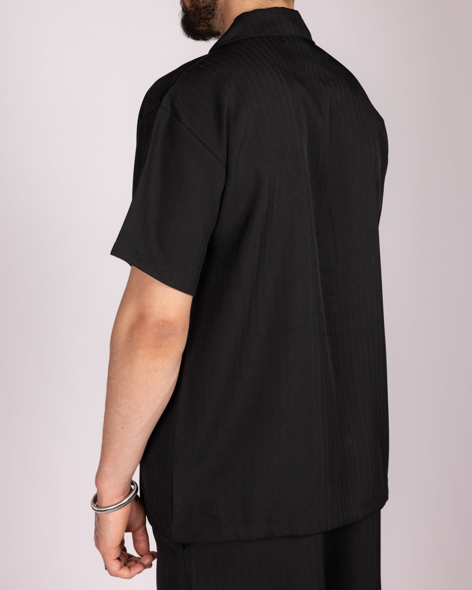 Oversized Black Striped Shirt & Short Set