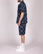 Blue Checkerboard Denim Shirt and Short Set