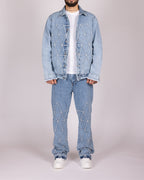 Geometric Stitch Blue Denim Jacket and Jeans Set