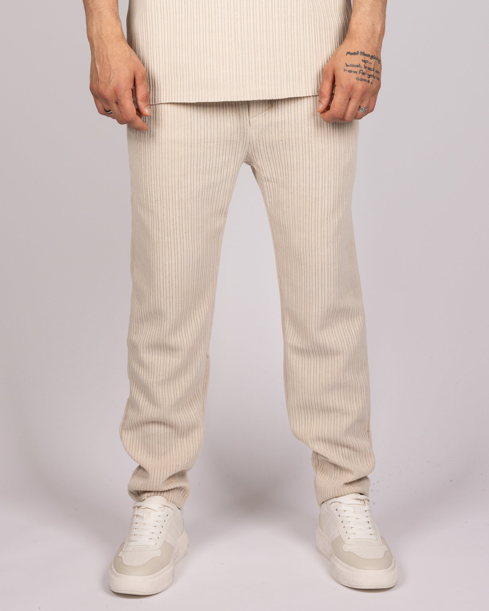 Ribbed Texture T-Shirt & Jogger Set in Beige