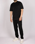 Ribbed Texture T-Shirt & Jogger Set in Black