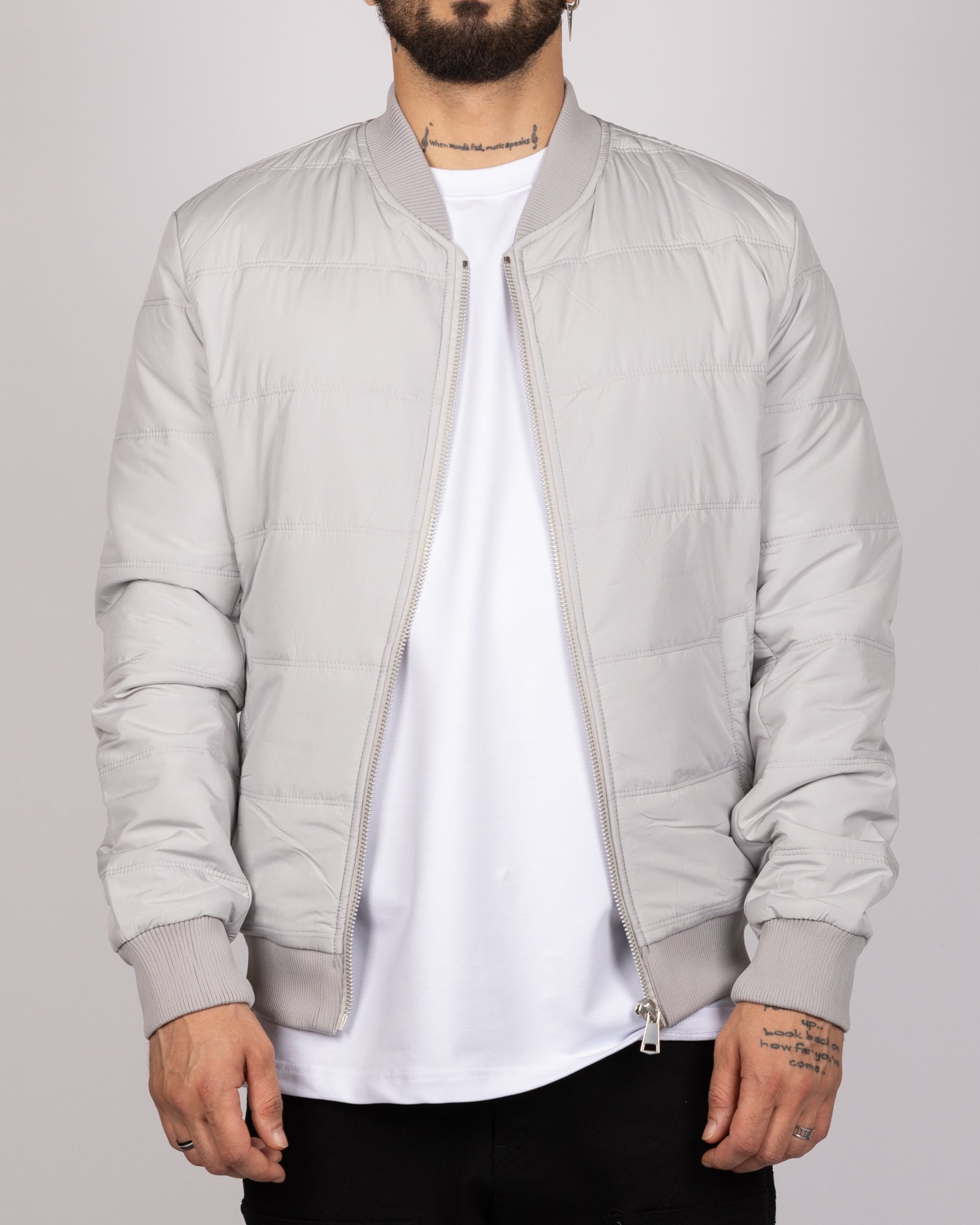 Quilted Bomber Jacket Grey